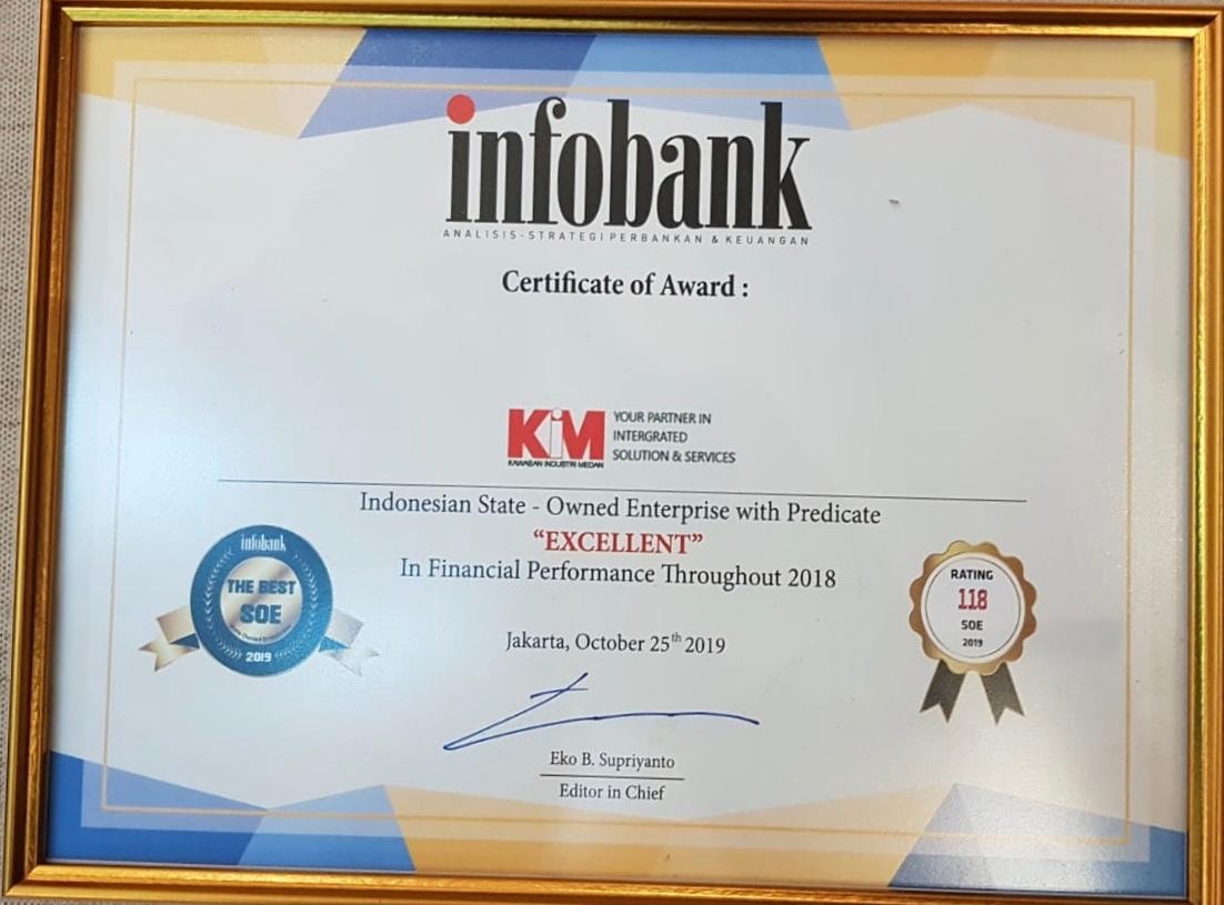 PT. KIM received an award as a BUMN with the title  Excellent  in financial performance during 2018